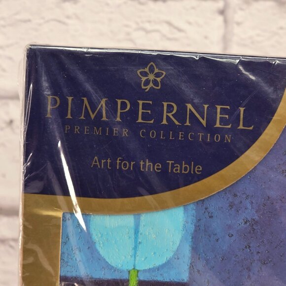 Vtg Pimpernel Premier Collection 6 Placemats & Coasters Set Blue Tulips Design - Picture 5 of 14
